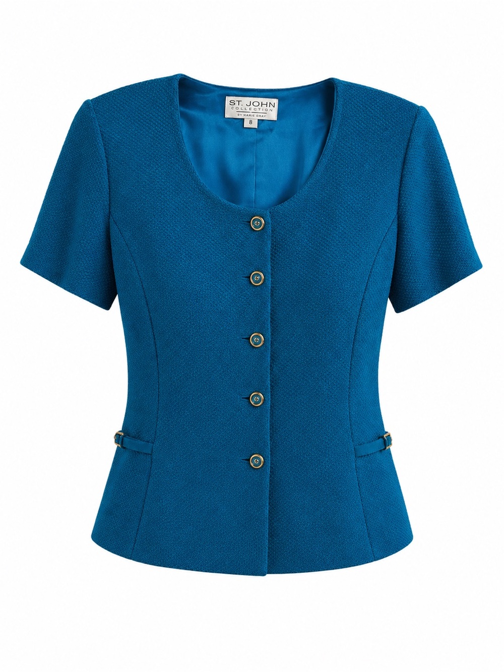 St. John Teal Short-Sleeve Button Front Knit Top